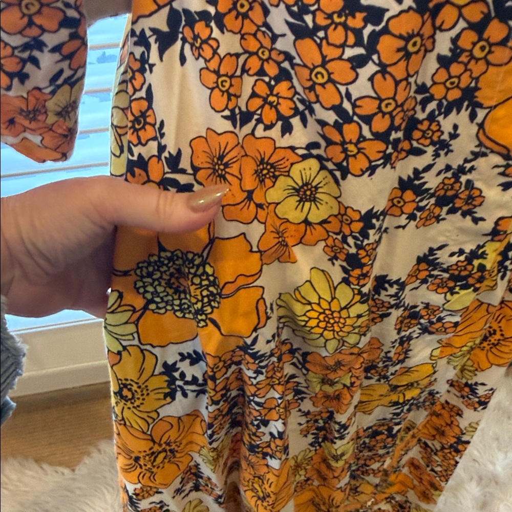 Free People Floral V-Neck Dress with Puff Sleeves and pockets - Picture 5 of 8